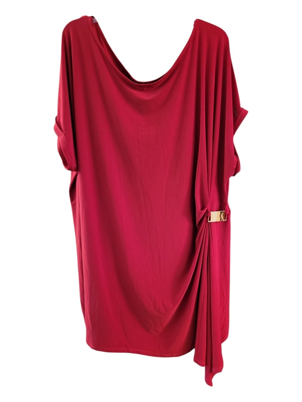 Vital Draped Red Dress with Golden Side Detail- Size US 26/28